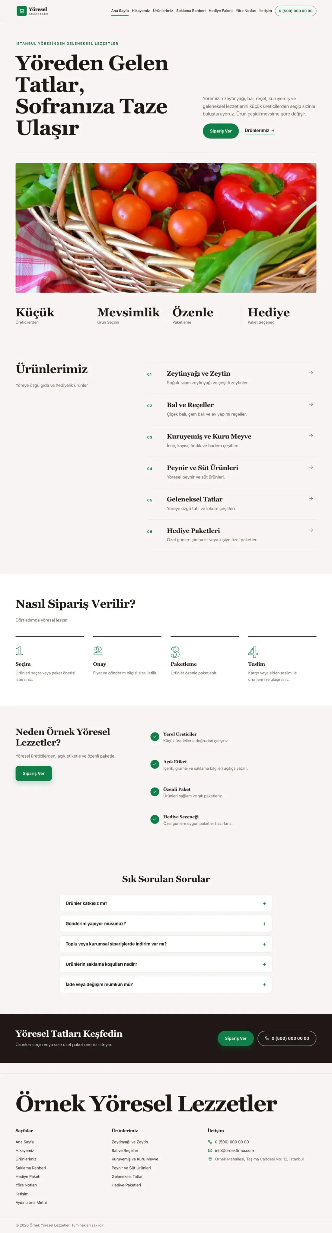 Editoryal Kahve Yeşil – Yöresel Lezzetler Web Sitesi ana sayfa görünümü