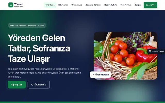 Yöresel Lezzetler için Hareketli Mavi Yeşil – Yöresel Lezzetler Web Sitesi ana sayfa görünümü