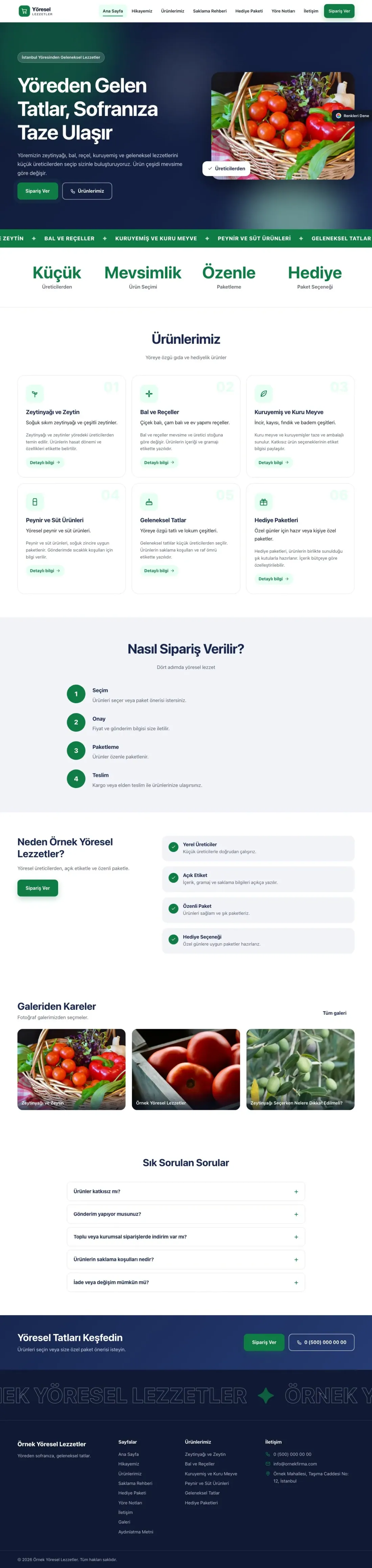 Yöresel Lezzetler için Hareketli Mavi Yeşil – Yöresel Lezzetler Web Sitesi ana sayfa görünümü