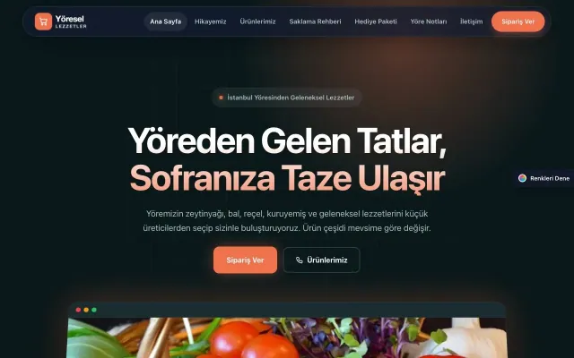 Yöresel Lezzetler için Koyu Modern Petrol Turuncu – Yöresel Lezzetler Web Sitesi ana sayfa görünümü