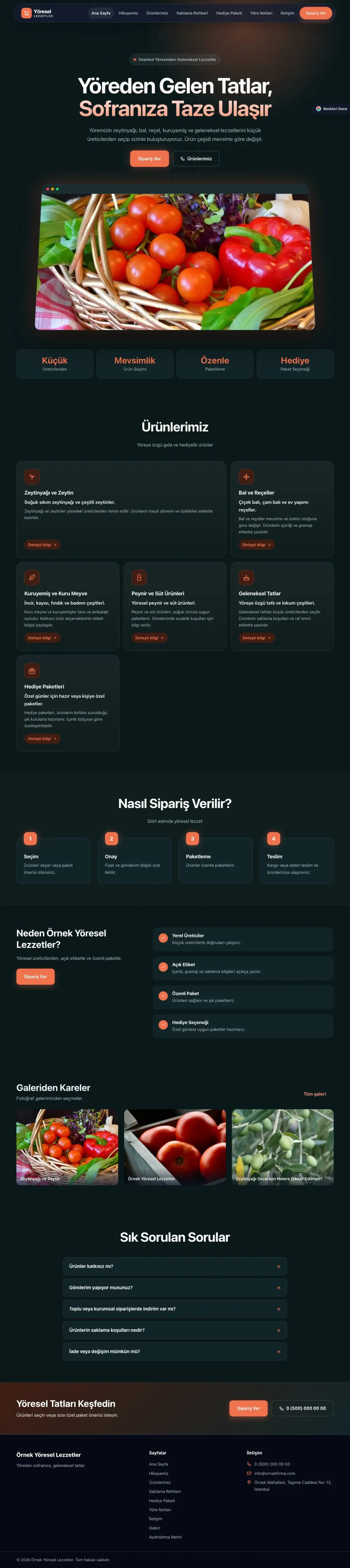 Yöresel Lezzetler için Koyu Modern Petrol Turuncu – Yöresel Lezzetler Web Sitesi ana sayfa görünümü