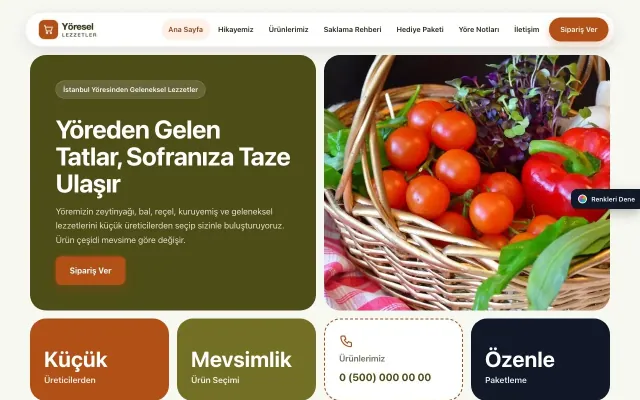 Yöresel Lezzetler için Mozaik Zeytin Turuncu – Yöresel Lezzetler Web Sitesi ana sayfa görünümü