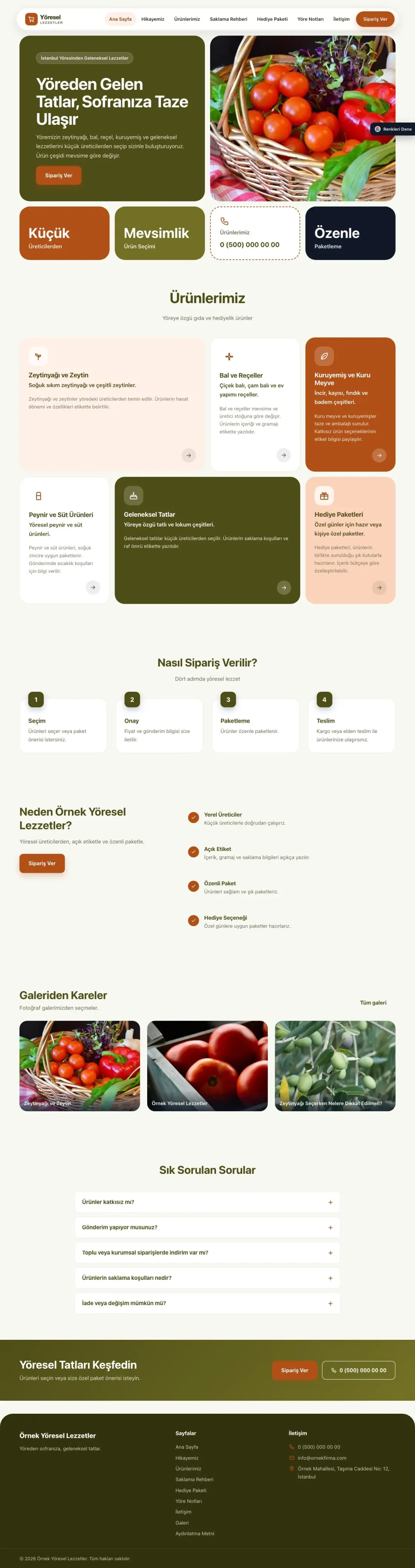 Yöresel Lezzetler için Mozaik Zeytin Turuncu – Yöresel Lezzetler Web Sitesi ana sayfa görünümü