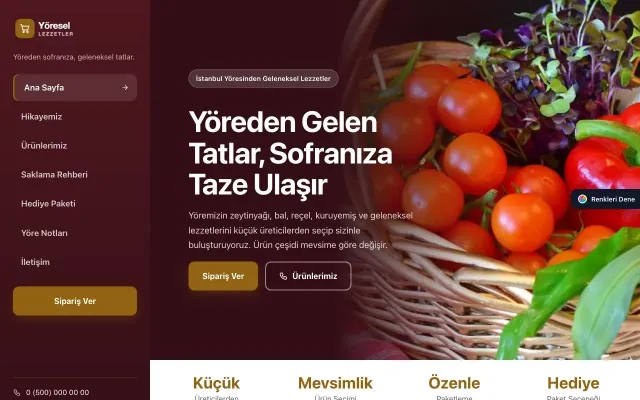 Yöresel Lezzetler için Sol Menü Bordo Turuncu – Yöresel Lezzetler Web Sitesi ana sayfa görünümü