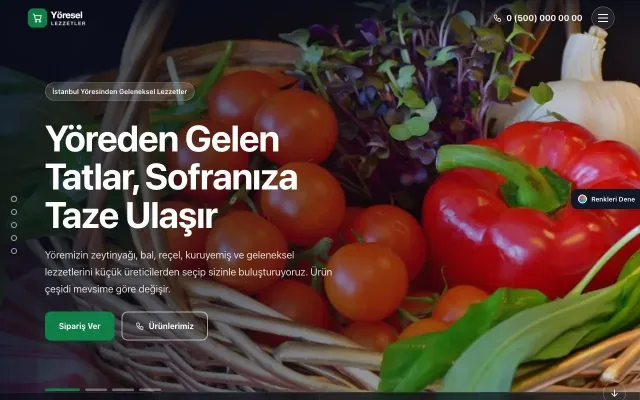 Yöresel Lezzetler için Tam Ekran Kahve Yeşil – Yöresel Lezzetler Web Sitesi ana sayfa görünümü