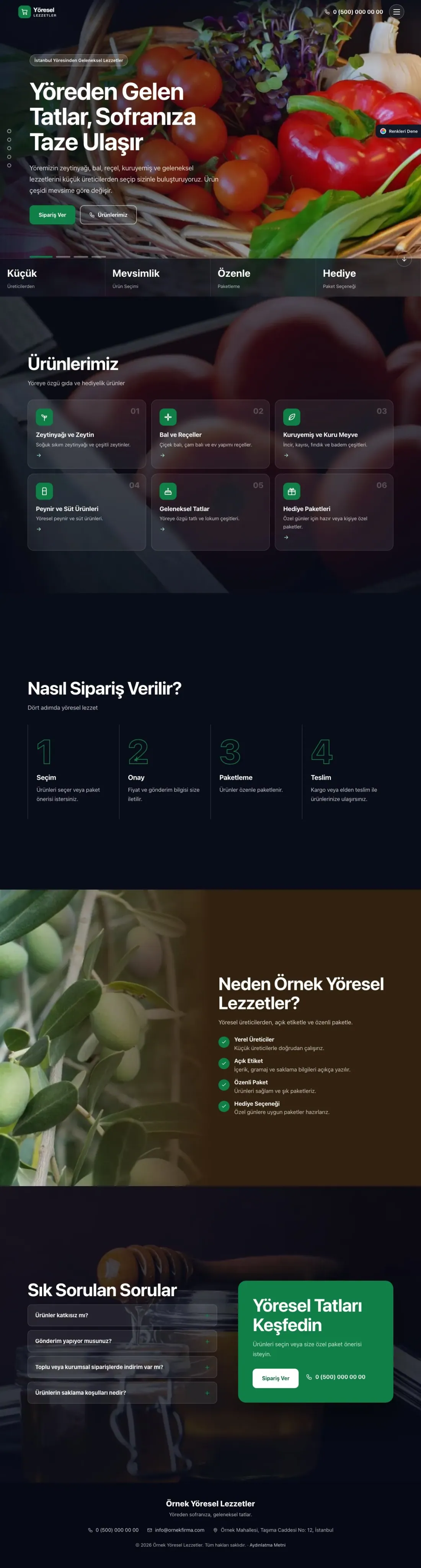 Yöresel Lezzetler için Tam Ekran Kahve Yeşil – Yöresel Lezzetler Web Sitesi ana sayfa görünümü