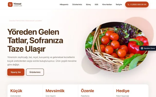 Yöresel Lezzetler için Tek Sayfa Kahve Turuncu – Yöresel Lezzetler Web Sitesi ana sayfa görünümü