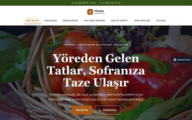 Yöresel Lezzetler için Zigzag Yeşil Turuncu – Yöresel Lezzetler Web Sitesi ana sayfa görünümü