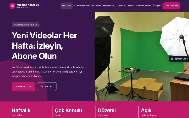 YouTube Kanalı ve Video Sitesi için Blok Mor Pembe – YouTube Kanalı ve Video Sitesi Web Sitesi ana sayfa görünümü