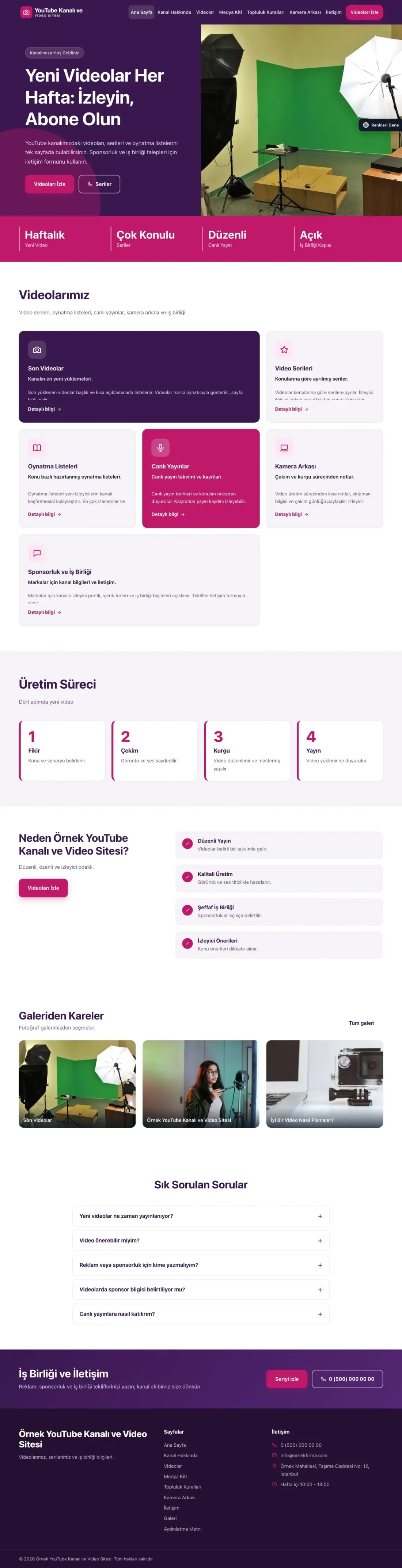 YouTube Kanalı ve Video Sitesi için Blok Mor Pembe – YouTube Kanalı ve Video Sitesi Web Sitesi ana sayfa görünümü