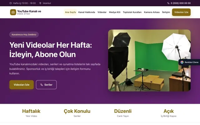 YouTube Kanalı ve Video Sitesi için Klasik Mor Amber – YouTube Kanalı ve Video Sitesi Web Sitesi ana sayfa görünümü