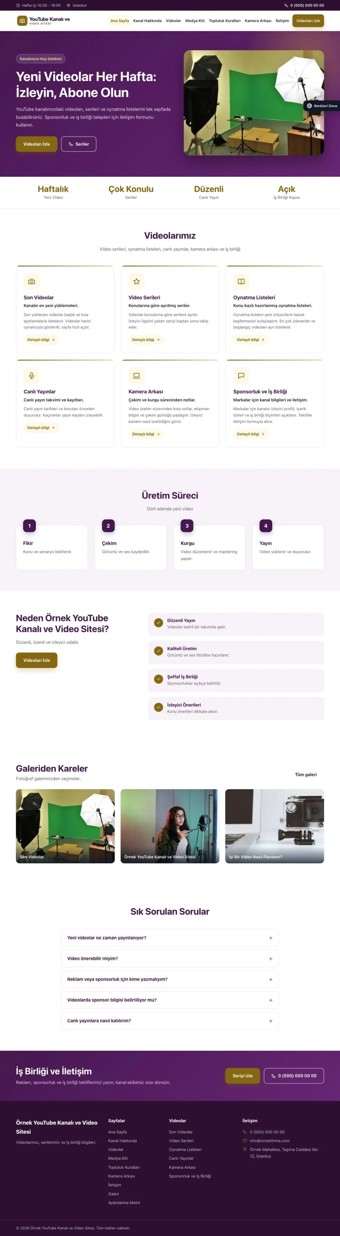 YouTube Kanalı ve Video Sitesi için Klasik Mor Amber – YouTube Kanalı ve Video Sitesi Web Sitesi ana sayfa görünümü