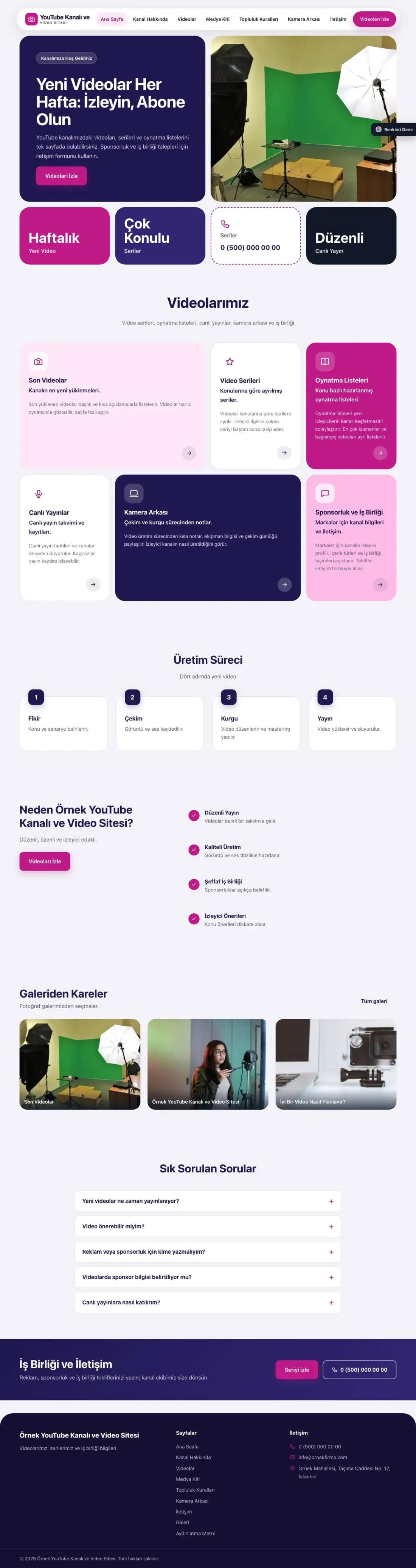 YouTube Kanalı ve Video Sitesi için Mozaik Lacivert Pembe – YouTube Kanalı ve Video Sitesi Web Sitesi ana sayfa görünümü