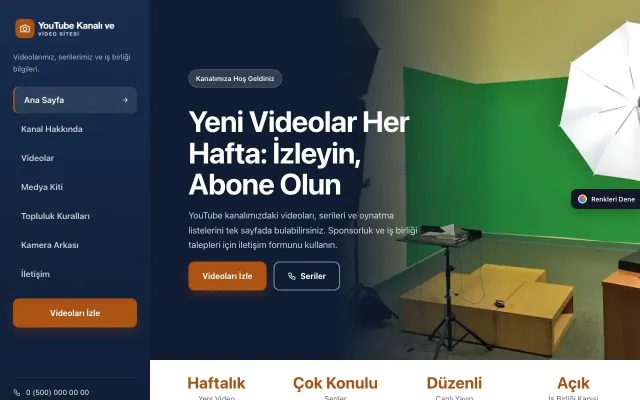 YouTube Kanalı ve Video Sitesi için Sol Menü Mavi Turuncu – YouTube Kanalı ve Video Sitesi Web Sitesi ana sayfa görünümü