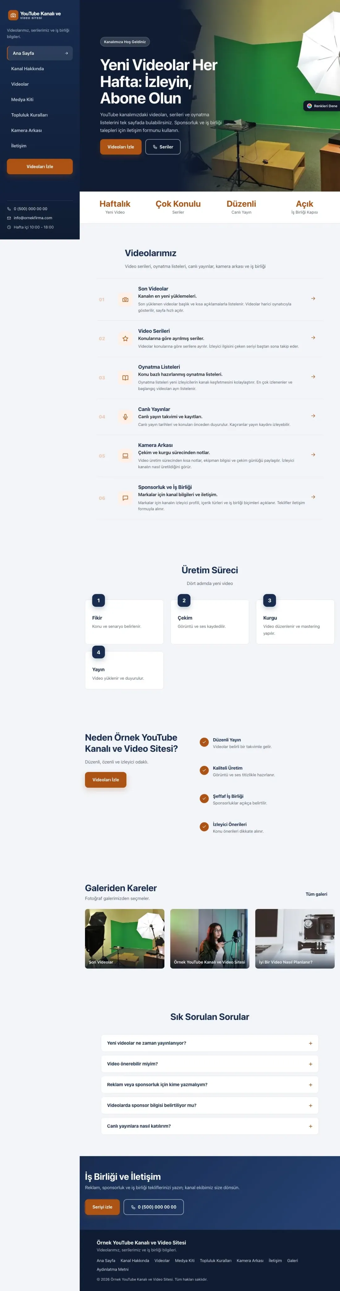 YouTube Kanalı ve Video Sitesi için Sol Menü Mavi Turuncu – YouTube Kanalı ve Video Sitesi Web Sitesi ana sayfa görünümü