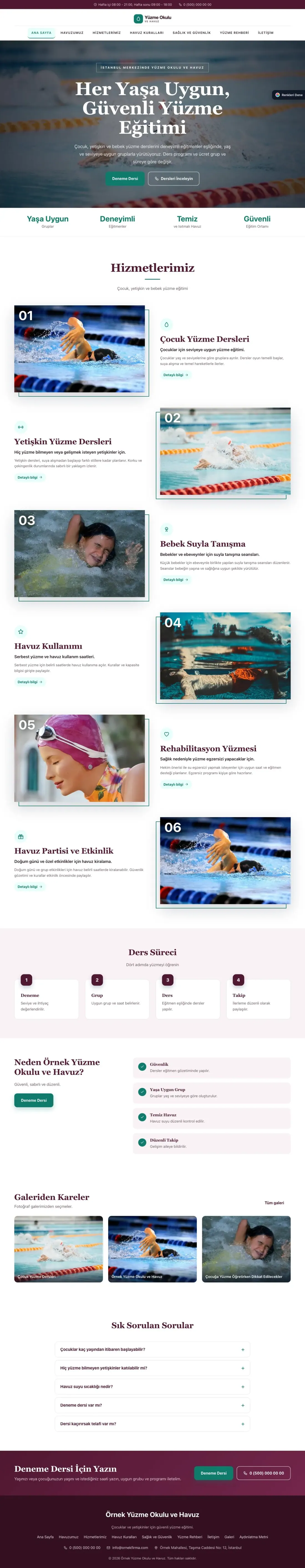 Yüzme Okulu ve Havuz için Zigzag Erik Turkuaz – Yüzme Okulu ve Havuz Web Sitesi ana sayfa görünümü