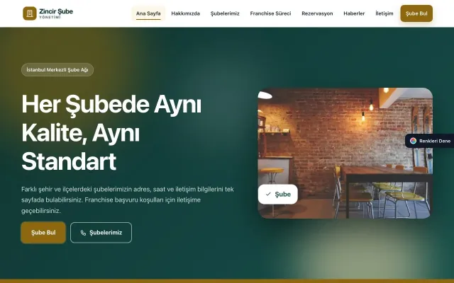 Zincir Şube için Hareketli Petrol Amber – Zincir Şube Web Sitesi ana sayfa görünümü