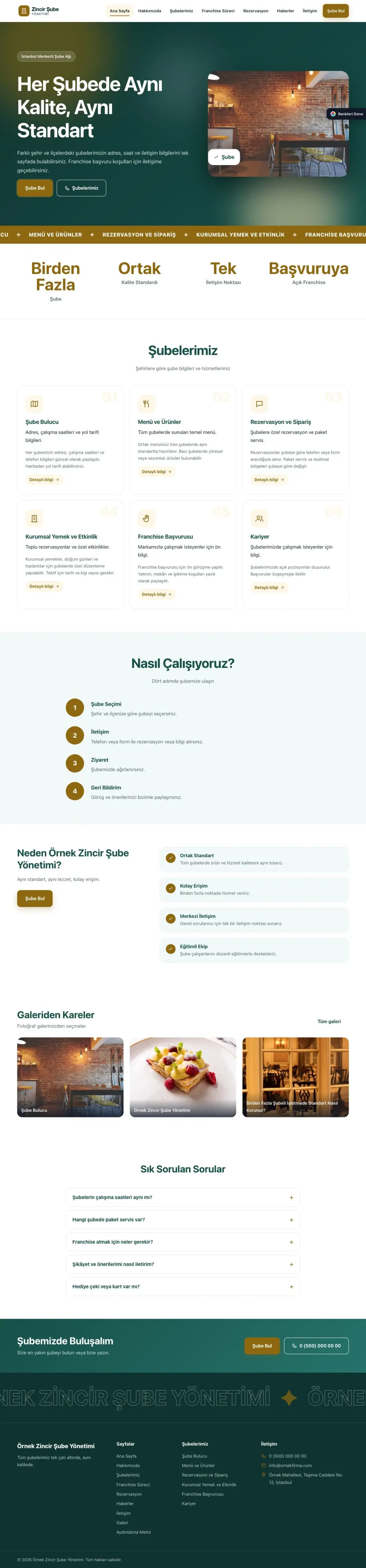 Zincir Şube için Hareketli Petrol Amber – Zincir Şube Web Sitesi ana sayfa görünümü