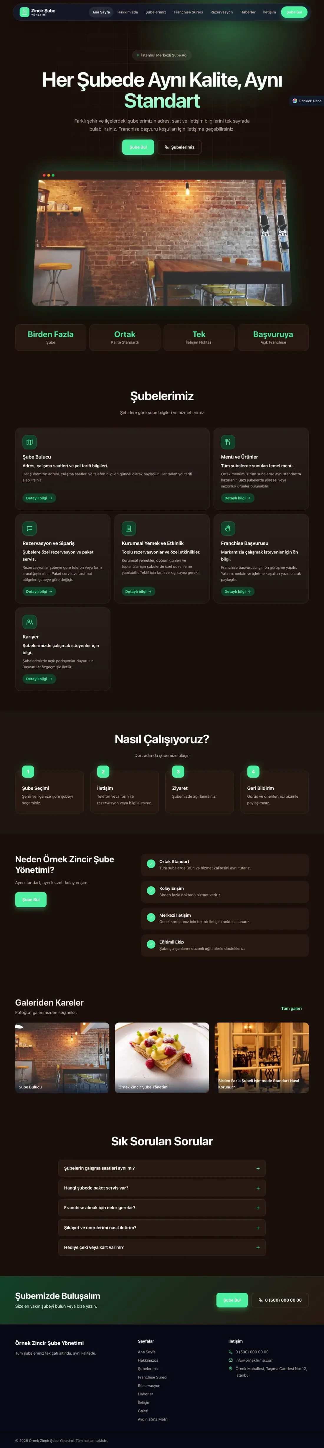 Zincir Şube için Koyu Modern Kahve Yeşil – Zincir Şube Web Sitesi ana sayfa görünümü