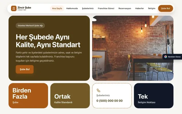 Zincir Şube için Mozaik Kahve Turuncu – Zincir Şube Web Sitesi ana sayfa görünümü