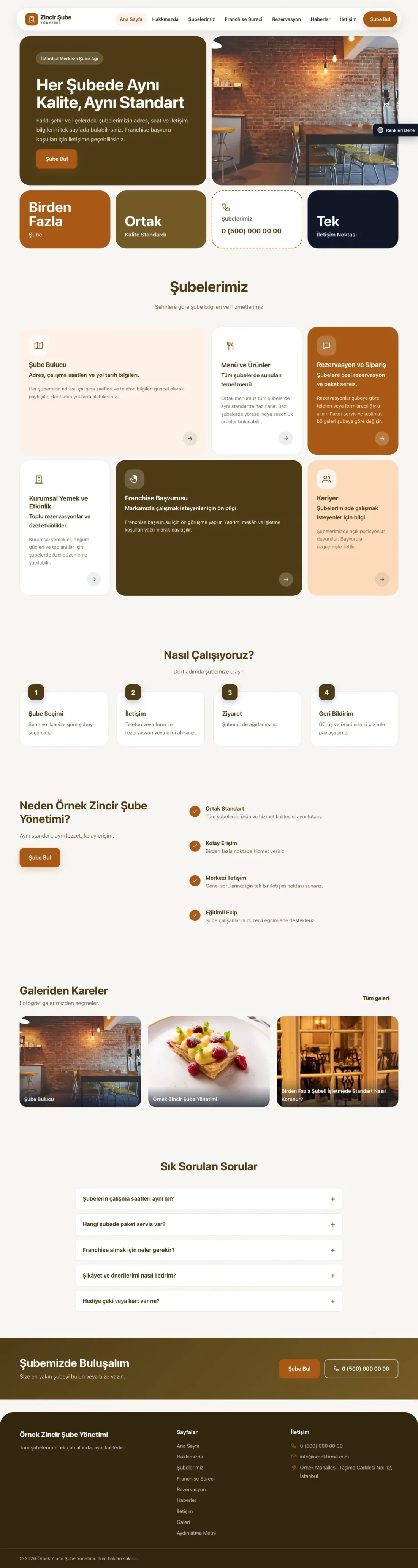 Zincir Şube için Mozaik Kahve Turuncu – Zincir Şube Web Sitesi ana sayfa görünümü