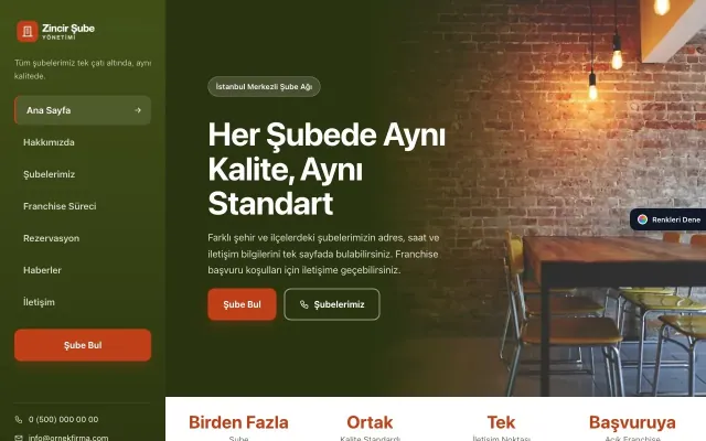 Zincir Şube için Sol Menü Yeşil Turuncu – Zincir Şube Web Sitesi ana sayfa görünümü
