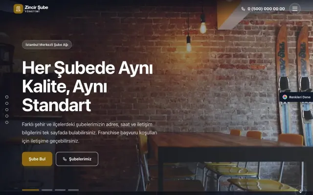 Zincir Şube için Tam Ekran Bordo Amber – Zincir Şube Web Sitesi ana sayfa görünümü