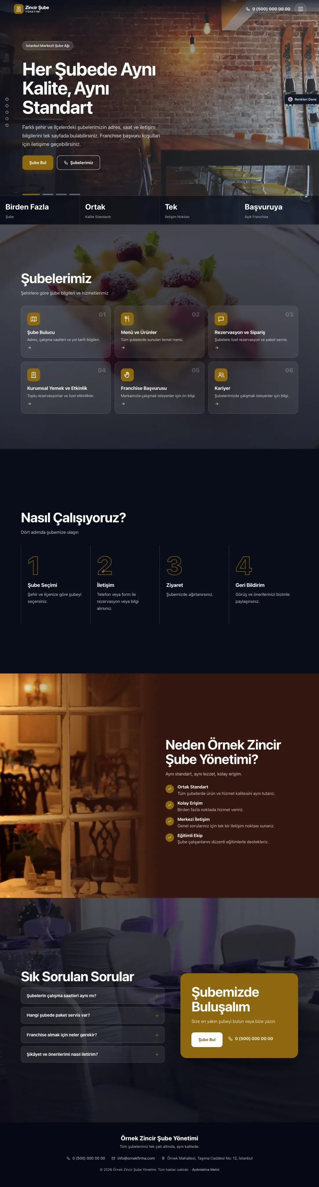 Zincir Şube için Tam Ekran Bordo Amber – Zincir Şube Web Sitesi ana sayfa görünümü