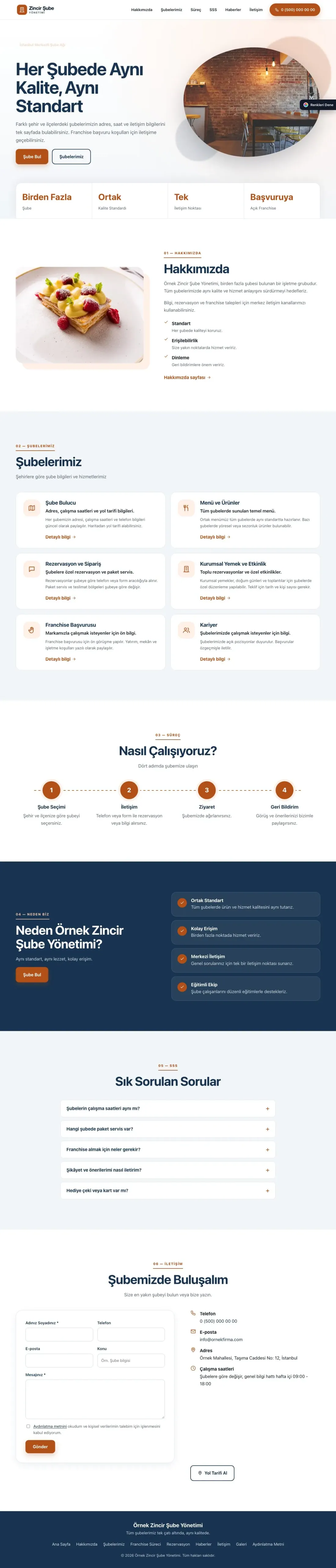 Zincir Şube için Tek Sayfa Mavi Turuncu – Zincir Şube Web Sitesi ana sayfa görünümü