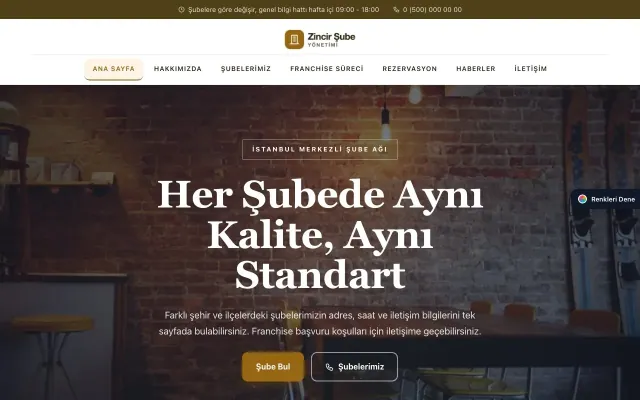 Zincir Şube için Zigzag Kahve Turuncu – Zincir Şube Web Sitesi ana sayfa görünümü