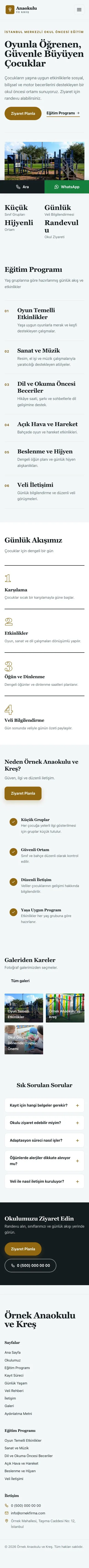 Editoryal Petrol Amber – Anaokulu Web Sitesi mobil görünümü