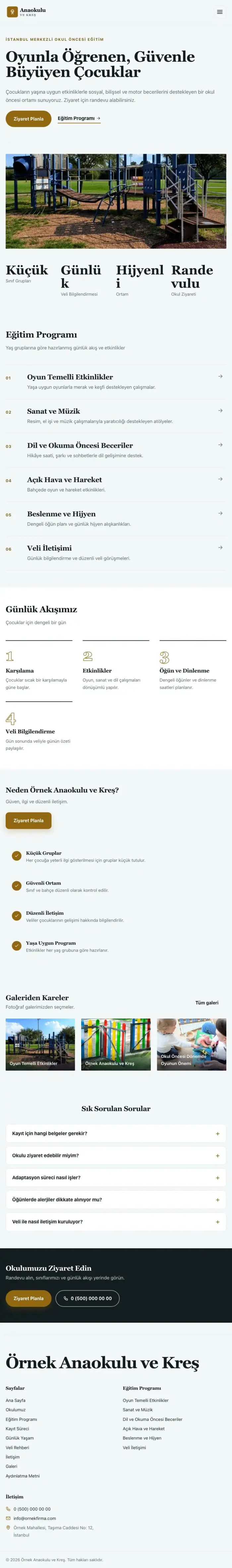 Editoryal Petrol Amber – Anaokulu Web Sitesi tablet görünümü