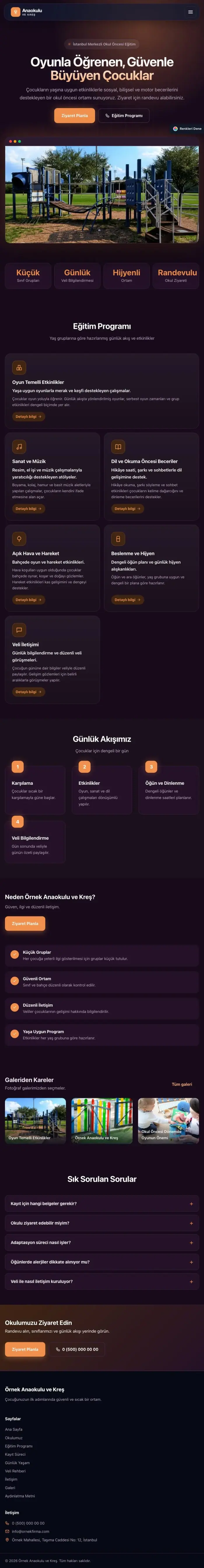 Koyu Modern Mor Turuncu – Anaokulu Web Sitesi tablet görünümü