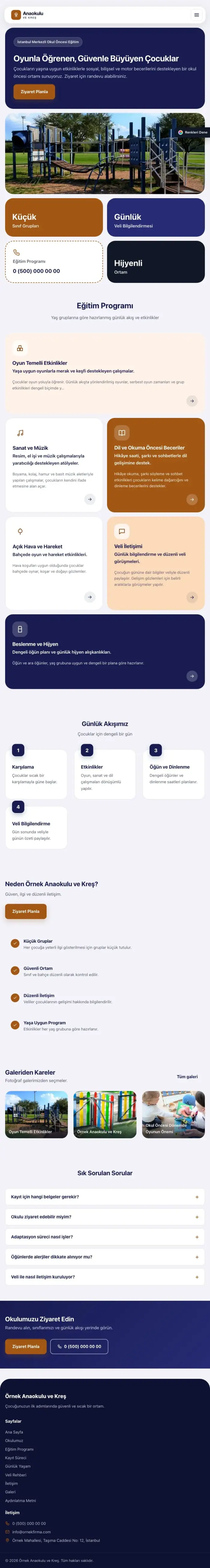 Mozaik Lacivert Turuncu – Anaokulu Web Sitesi tablet görünümü