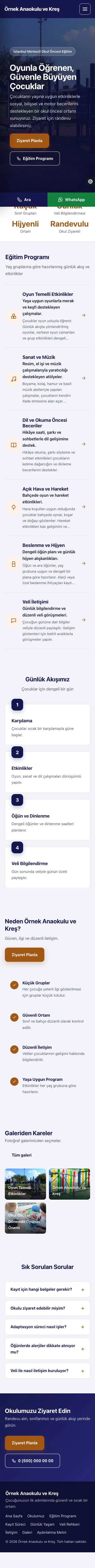 Sol Menü Lacivert Turuncu – Anaokulu Web Sitesi mobil görünümü