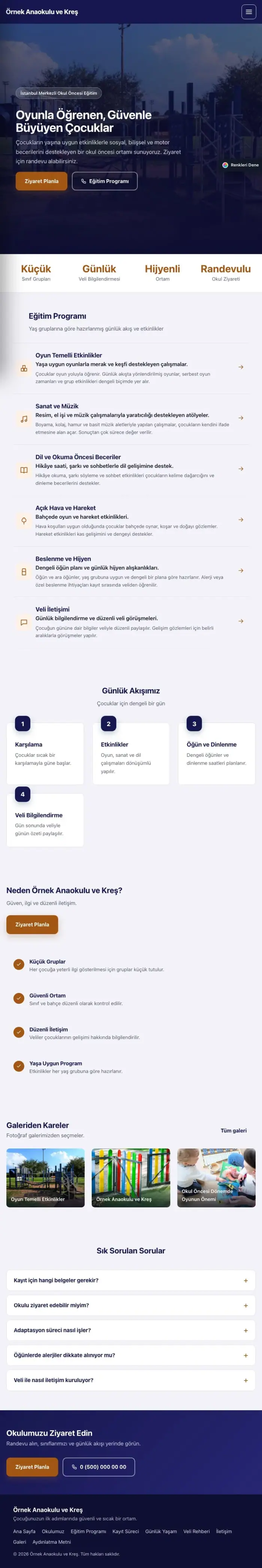 Sol Menü Lacivert Turuncu – Anaokulu Web Sitesi tablet görünümü