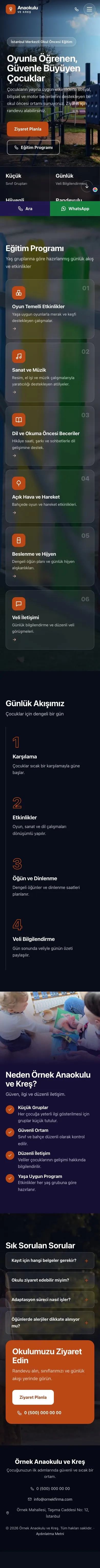 Tam Ekran Lacivert Turuncu – Anaokulu Web Sitesi mobil görünümü