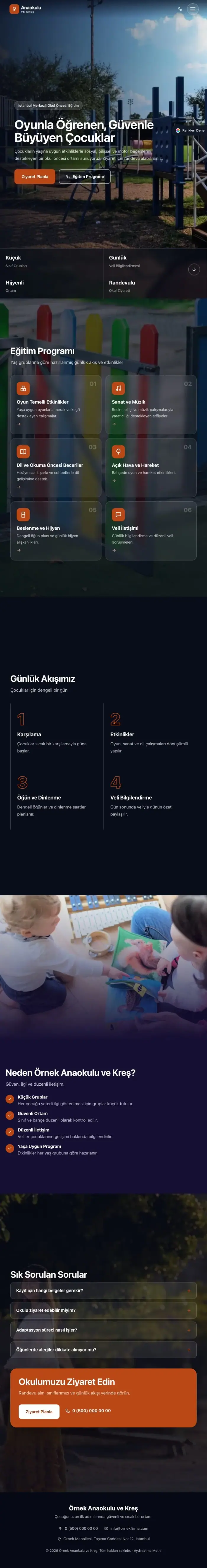 Tam Ekran Lacivert Turuncu – Anaokulu Web Sitesi tablet görünümü