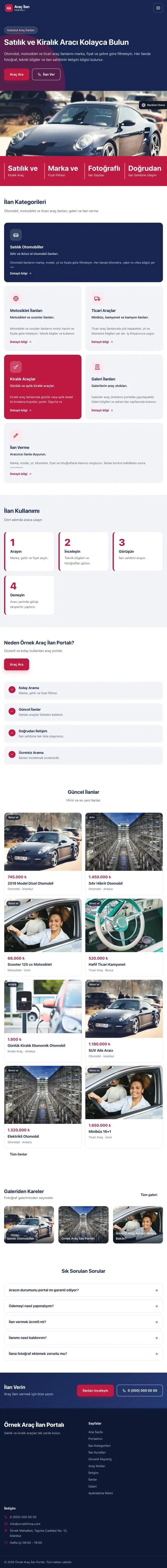 Blok Lacivert Kırmızı – Araç İlan Portalı Web Sitesi tablet görünümü