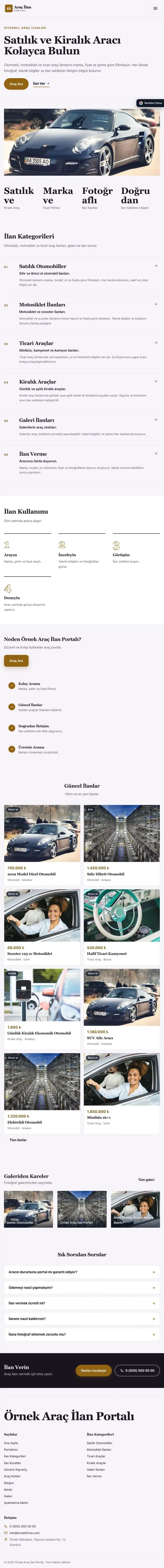 Dergi Editoryal Mor Turuncu – Araç İlan Portalı Web Sitesi tablet görünümü