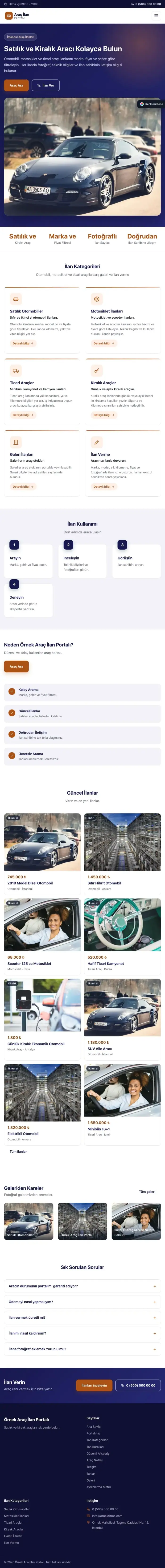 Klasik Lacivert Turuncu – Araç İlan Portalı Web Sitesi tablet görünümü