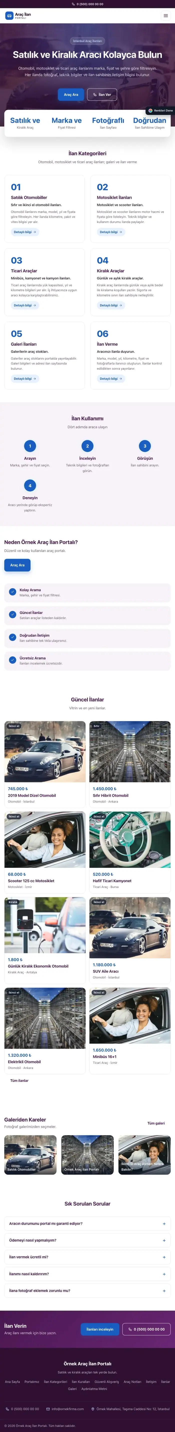 Merkez Mor Mavi – Araç İlan Portalı Web Sitesi tablet görünümü
