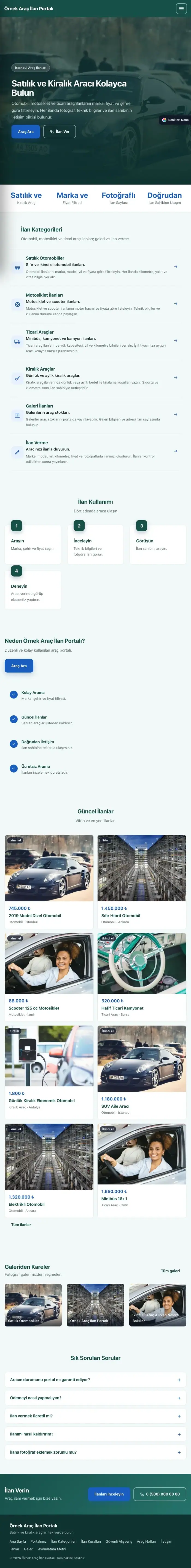 Sol Menü Petrol Mavi – Araç İlan Portalı Web Sitesi tablet görünümü