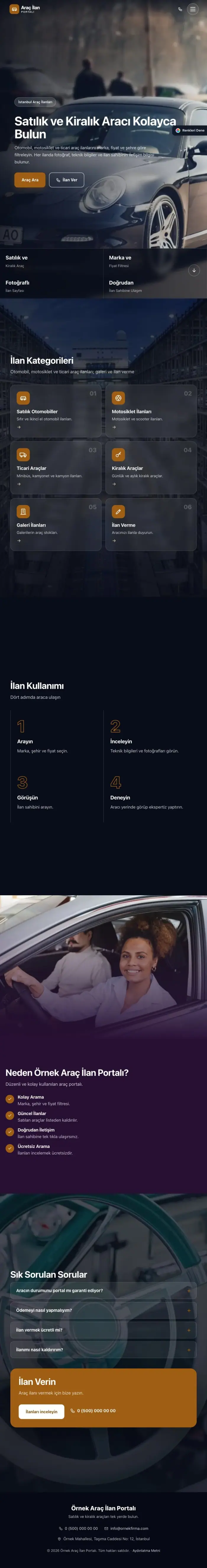 Tam Ekran Mor Turuncu – Araç İlan Portalı Web Sitesi tablet görünümü