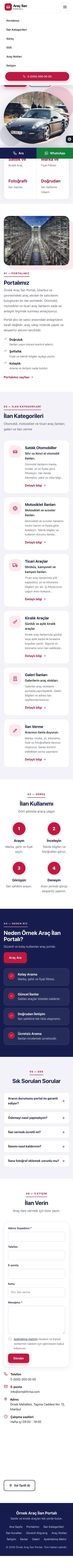 Tek Sayfa Lacivert Kırmızı – Araç İlan Portalı Web Sitesi mobil görünümü