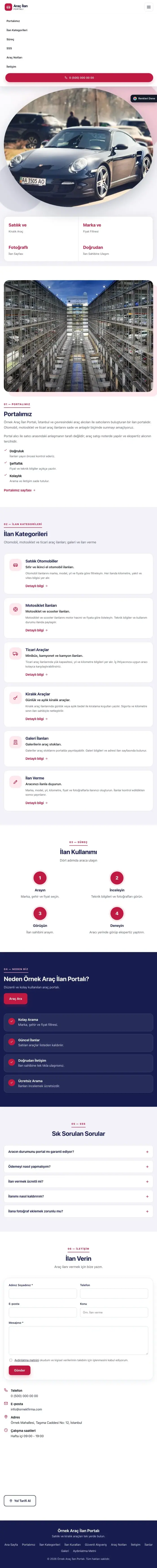 Tek Sayfa Lacivert Kırmızı – Araç İlan Portalı Web Sitesi tablet görünümü