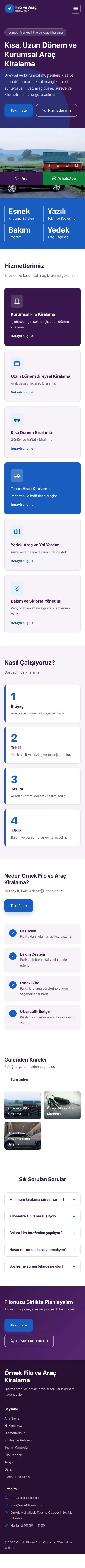 Blok Mor Mavi – Araç Kiralama Web Sitesi mobil görünümü