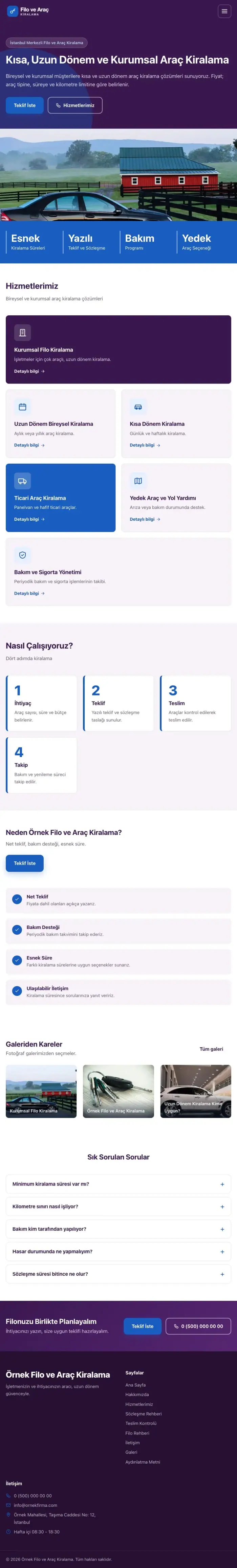 Blok Mor Mavi – Araç Kiralama Web Sitesi tablet görünümü
