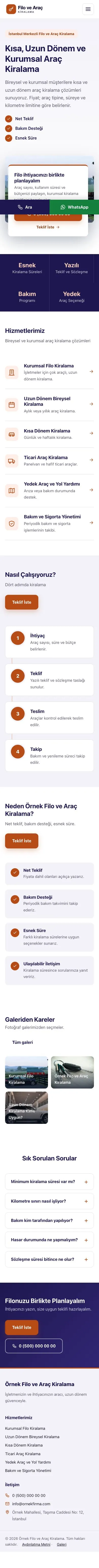 Bölünmüş Lacivert Turuncu – Araç Kiralama Web Sitesi mobil görünümü