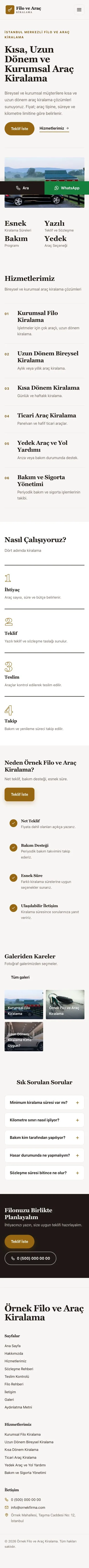 Editoryal Kahve Turuncu – Araç Kiralama Web Sitesi mobil görünümü